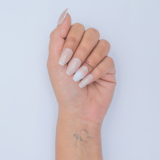 Classic French with White Ombre & Diamond Press On Nails